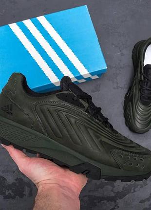 Мужские кожаные кроссовки adidas хаки, мужские весенние демисезонные кроссовки, мужская обувь весна осень 42