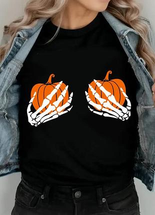 Футболка женская с приколом на праздник хеллоуин (halloween) l, черный, премиум