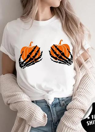 Футболка жіноча з приколом на свято гелловін (halloween) s, бавовна, білий