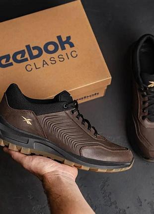 Чоловічі шкіряні коричневі кросівки reebok, чоловічі повсякденні кросівки, чоловіче взуття натуральна шкіра 42