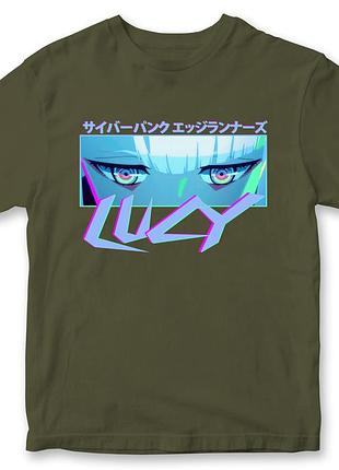 Футболка унисекс аниме "cyberpunk lucy" киберпанк 2 хаки, хлопок, xl