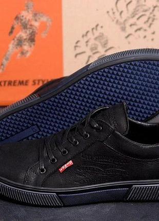 Мужские кожаные кеды levis black classic, мужские классические кеды, черные мужские кроссовки классика 43