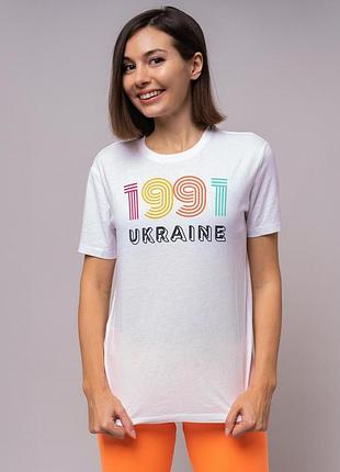 Футболка жіноча із патріотичним принтом "ukraine 1991" біла