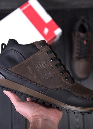 Шкіряні чоловічі зимові черевики new balance clasic brown, чоловічі зимові коричневі черевики на хутрі 45, 29.5
