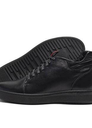 Мужские классические зимние кроссовки zangak black, зимние кожаные мужские черные кроссовки на меху