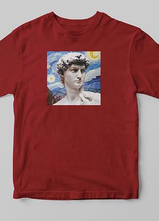 Футболка с принтом "david michelangelo and van gogh" а4, бордовый