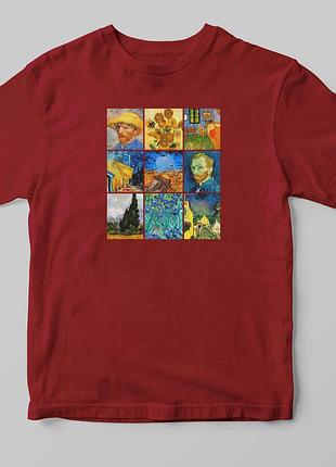 Футболка с принтом "картины ван гога 2" а4, бордовый