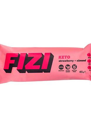 Протеиновый батончик fizi fizi keto protein bar 45 г strawberry + almond | кето перекус без сахара
