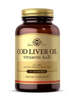 Риб’ячий жир solgar cod liver oil vitamins a&d 100 капсул
