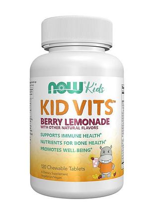 Детские витамины now kid vits 120 жевательных со вкусом ягодный лимонад
