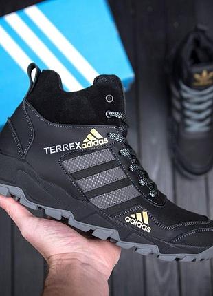 Мужские зимние кожаные ботинки adidas, мужские утепленные ботинки на меху, зимние ботинки адидас для мужчин 42