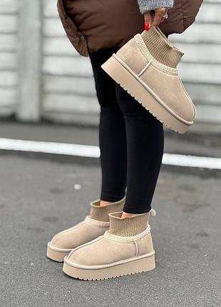 Женские зимние замшевые ugg угги с мехом внутри, повседневные утепленные ugg для девушки, зимняя женская обувь на меху 41