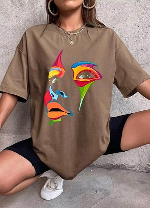 Футболка унисекс с принтом "painted lady face" хлопок, коричневый, xl