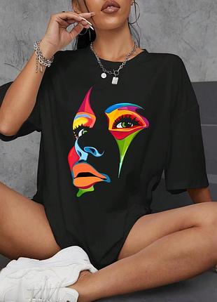 Футболка унисекс с принтом "painted lady face" высокое качество, черный, 3xl