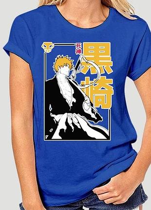 Футболка женская аниме "bleach" 2 хлопок, синий, xl