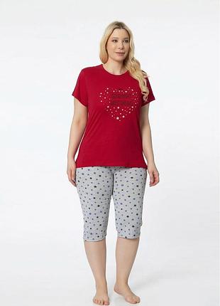 Пижама женская хлопок футболка и бриджи c28026-2 4xl