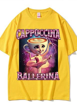 Футболка мем "ballerina cappuccina" балерино капуччина желтый, xs