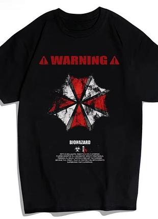 Футболка с принтом из игры resident evil 2 "warning biohazard" черный, премиум, xl