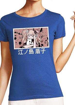 Футболка женская аниме "danganronpa" junko enoshima (данганронпа) 1 синий, премиум, 2xl