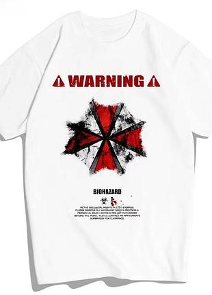 Футболка с принтом из игры resident evil 2 "warning biohazard"