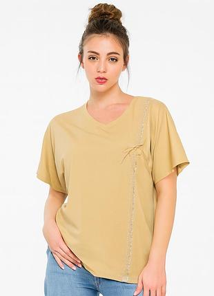 Футболка женская со стразами хлопок 2xl бежевая saint wish 130