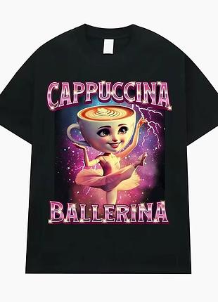 Футболка мем "ballerina cappuccina" балерино капуччина черный, l