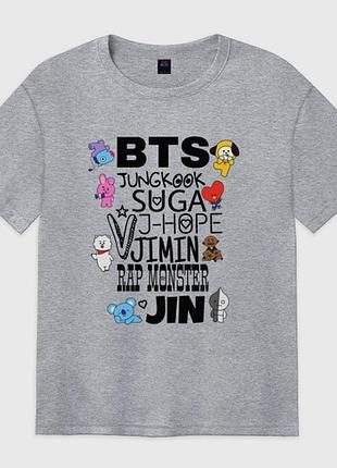 Футболка с принтом "bts" 3 серый, хлопок, s