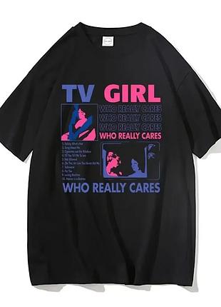 Футболка черная с принтом "tv girl" 1 oversize s-m