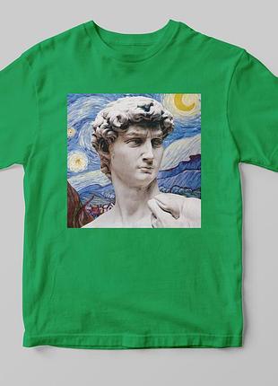 Футболка с принтом "david michelangelo and van gogh" а3, зеленый