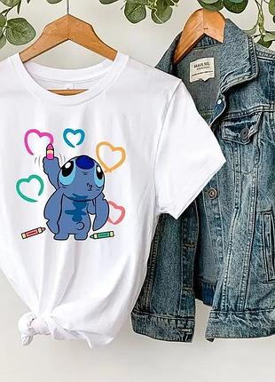 Футболка стильная с принтом "стич" stitch (лило и стич) 4 белый, хлопок, m