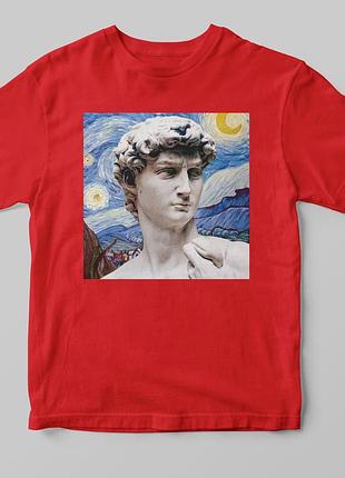 Футболка с принтом "david michelangelo and van gogh" а3, красный