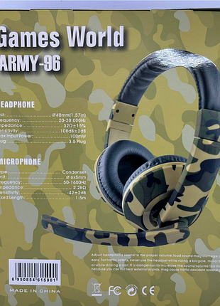 Ігрові навушники з мікрофоном battlegrounds army-96 камуфляж