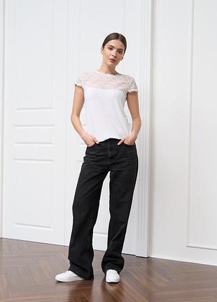 Футболка ozkan с прозрачным верхом, бел, черн - viscose