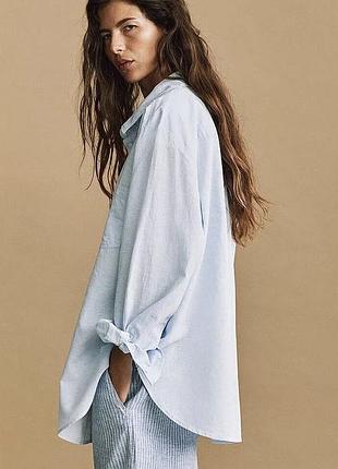 H&m блакитна лляна сорочка  льняная голубая рубашка