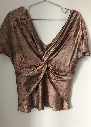 Шовкова блуза monsoon з вузлом-драпуванням 100% silk (вінтаж / ретро)