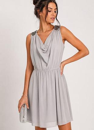 Сукня river island нова сіра з декором на плечах розмір l (eur 42)