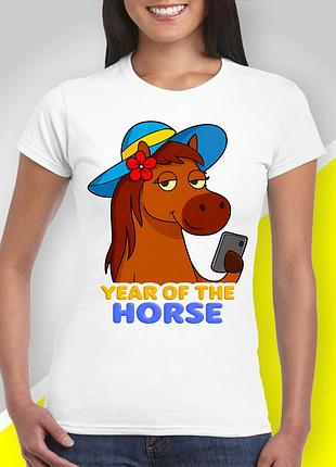 Футболка жіноча з новорічним принтом із серії "сім'я коней year of the horse" 2xl