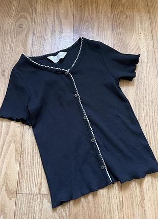 Футболка нарядна топ чорна рубчик h&m