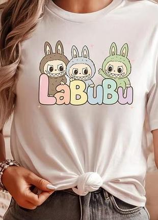 Футболка с принтом "labubu" лабубу 2 хлопок, белый, 2xl