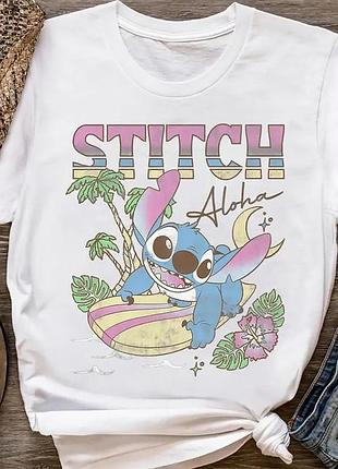 Футболка стильная с принтом "стич" stitch (лило и стич) 8 белый, премиум, l