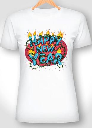 Футболка женская с новогодним принтом "happy new year - год лошади 2026"