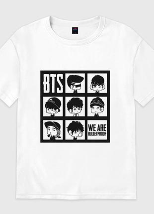 Футболка с принтом "bts" 1 белый, хлопок, l