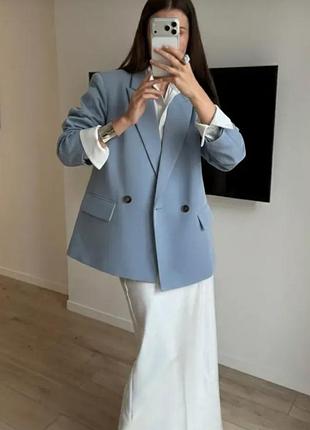 Новый голубой пиджак голубой жакет двубортный пиджак голубого цвета легкий оверсайз