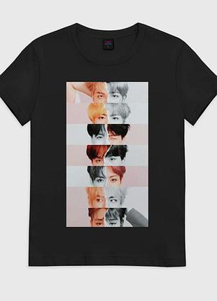 Футболка с принтом "bts" 6 черный, хлопок, m
