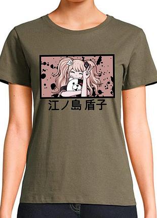 Футболка женская аниме "danganronpa" junko enoshima (данганронпа) 1 хаки, стандарт, xl