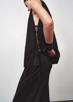 Топ на завязках с льном zara