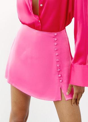 Новая сатиновая мини юбка zara xs/ s фуксия, юбка - шорты, юбка сатиновая мины