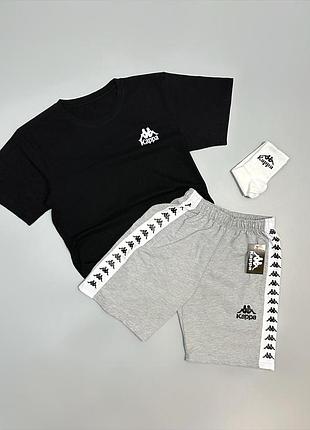 Футболка чорна + шорти сірі kappa