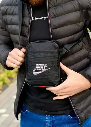 Борсетка черная с сеткой nike, мессенджер мужской, сумка через плечо спорт найк 2