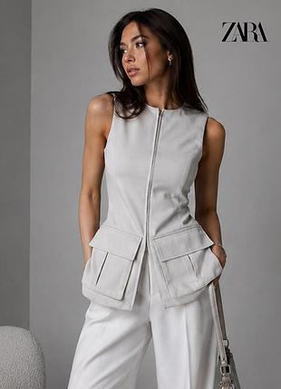Новая серая приталенная футболка с молнией и карманами zara xs